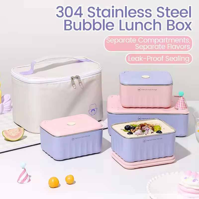 Stainless Steel Food Storage Container Set, Purple, Suitable For Refrigerator And Outdoor Use, With Carrying Case