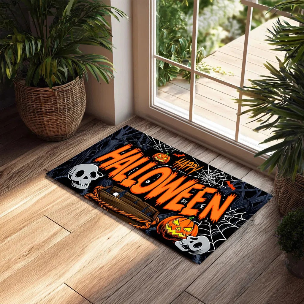 Halloween Pumpkin Ghost Doormat | Non-Slip Absorbent Home Decor Rug