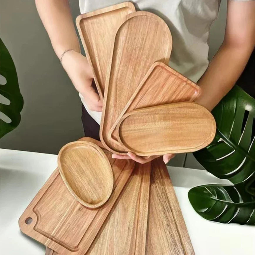 Solid Wood Dessert Plate Round/Rectangle Food Tray Snack Dried Fruit Tea Tray Japanese-style Bread Board Pallet Kitchen Supplies