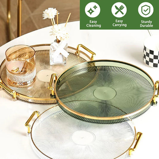Round Serving Decorative Tray Plastic Serving Tray Kitchen Storages Decor for Party Coffee Table for Living Room Bathroom
