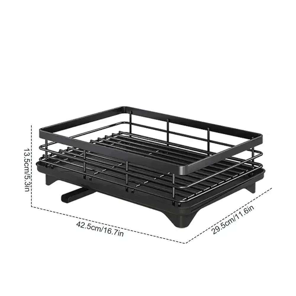 Dish Drying Rack Adjustable Kitchen Plates Organizer with Drainboard Over Sink Countertop Cutlery Storage Holde
