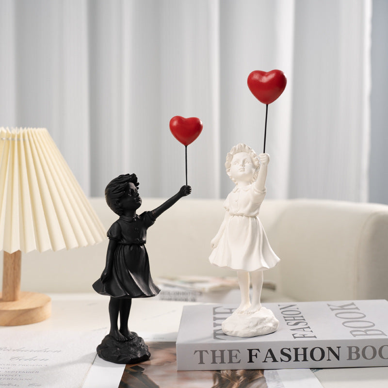 Little Girl with Balloon Resin Art Sculpture
