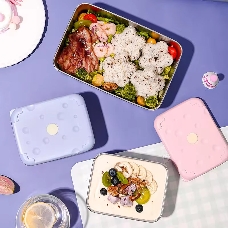 Stainless Steel Food Storage Container Set, Purple, Suitable For Refrigerator And Outdoor Use, With Carrying Case