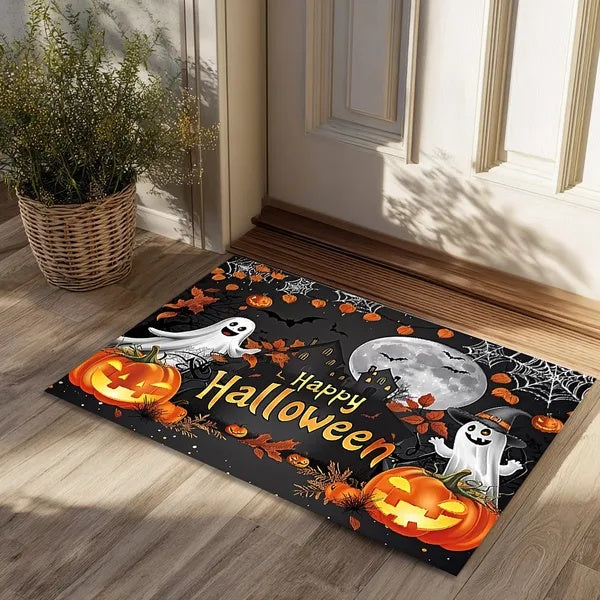 Halloween Pumpkin Ghost Doormat | Non-Slip Absorbent Home Decor Rug